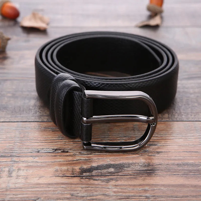 Men's business belt with alloy pin buckle and imitation leather strap in black elephant pattern, 120cm length