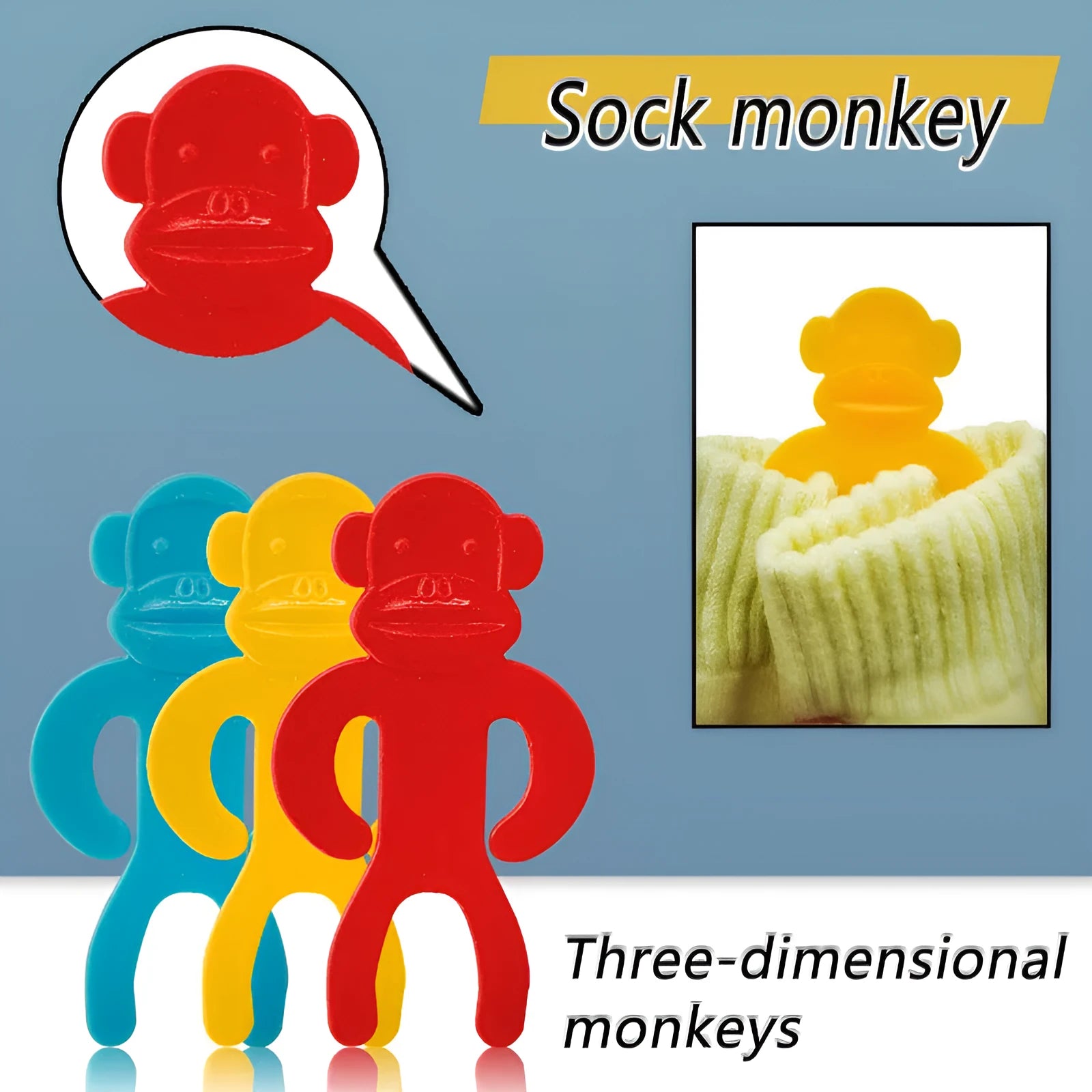 Plastic socks clips in blue, red, and yellow colours for machine wash anti-winding organisation