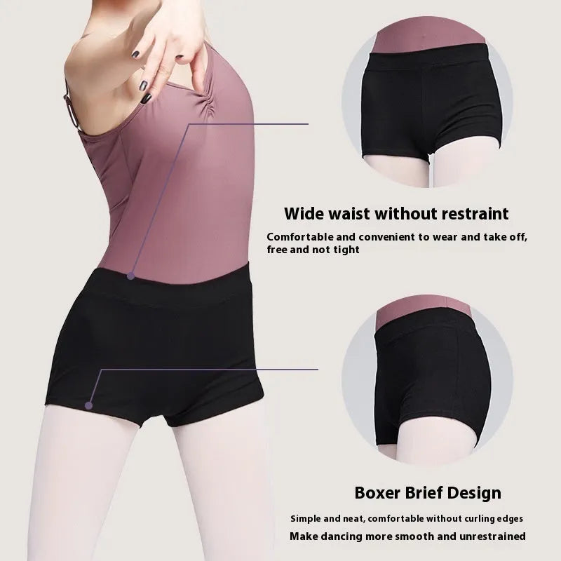 Black cotton ballet practice shorts for women's fitness and dance exercise