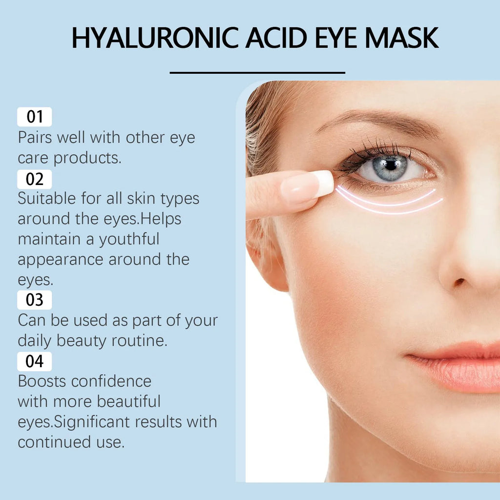 8 pairs of hyaluronic acid eye masks in a bag for under-eye hydration