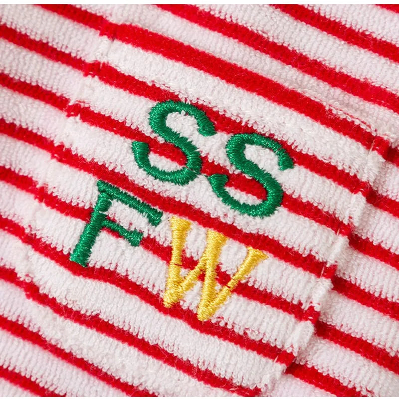 Red striped two-legged fleece pet clothing for small to medium dogs and cats