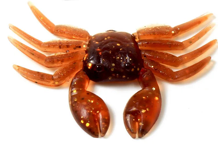 8cm brown and red PVC soft plastic crab fishing lure on a white background