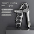 Electronic count spring grip hand exerciser with digital display in orange, red or grey