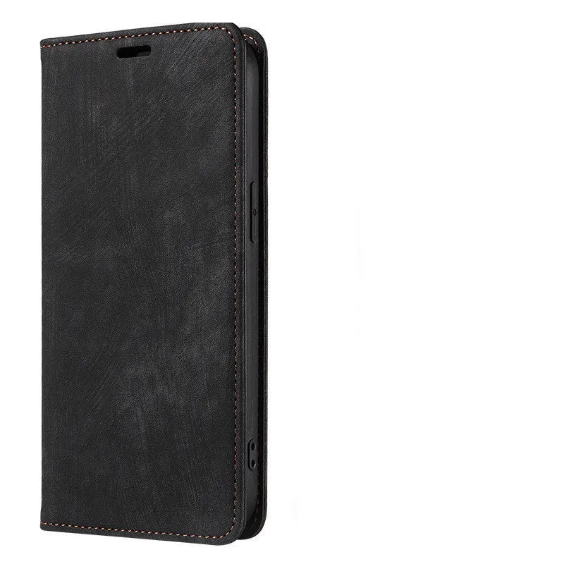 Magnetic flip phone case for iPhone in various colours showing TPU and leather construction