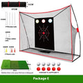 Golf swing wedge training net with 3-hole cross net and straw mat practice area