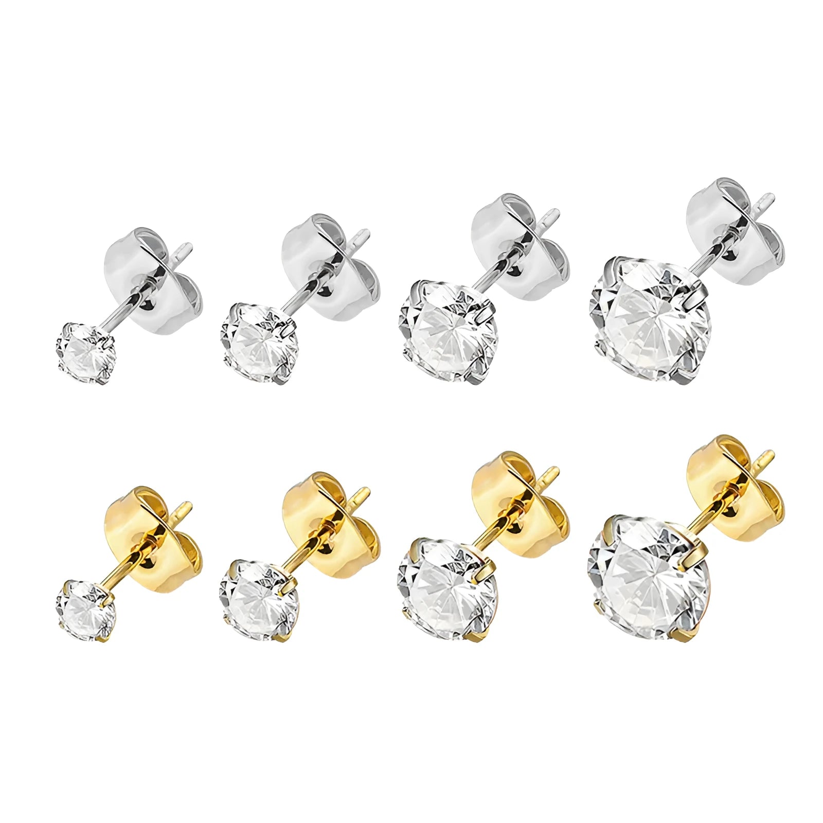 A pair of simple geometric stud earrings made from stainless steel with a zircon stone.