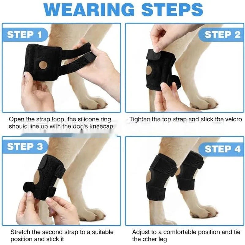 Black polyester dog leg guard for knee joint protection and ACL tear recovery.