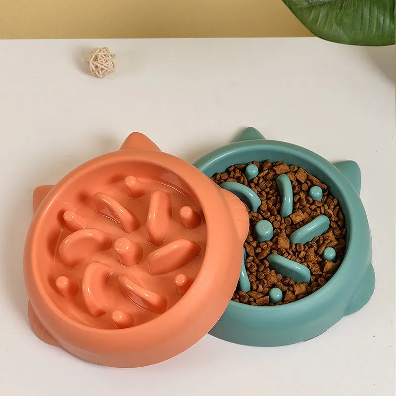 Bone pattern slow feeder dog bowl in PP plastic for anti-gulping pet feeding