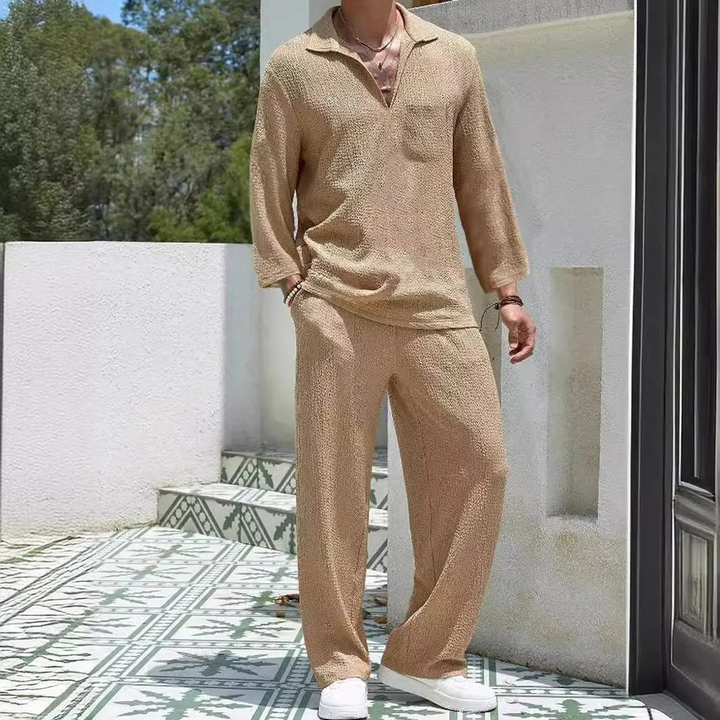 Men's casual shirt trousers commuter suit in polyester fabric with four colour options