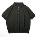 Retro slim fit knitted cotton short-sleeved T-shirt in dark brown solid colour