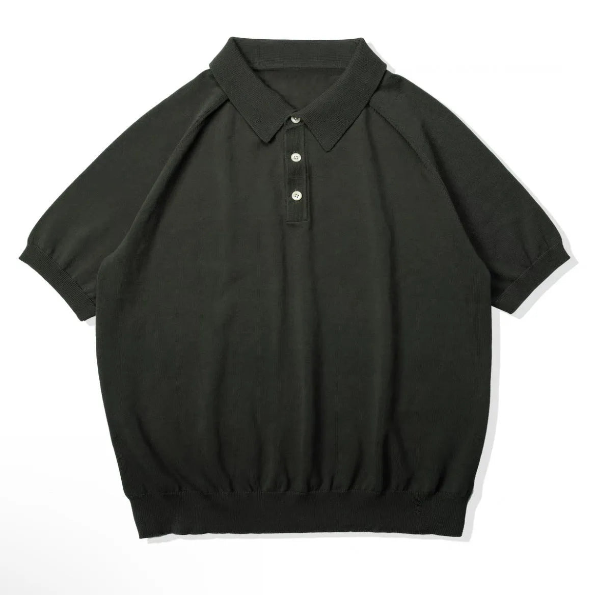 Retro slim fit knitted cotton short-sleeved T-shirt in dark brown solid colour