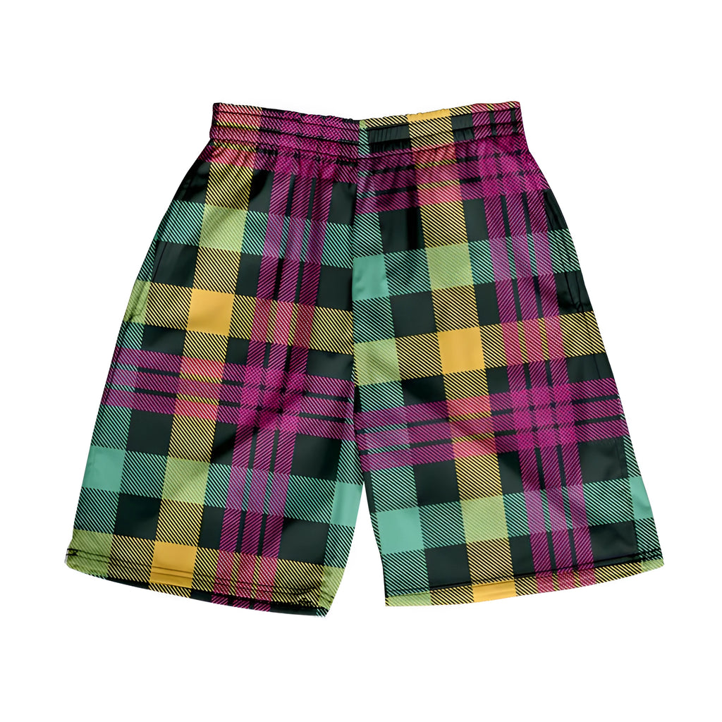 Men's plaid shorts with elastic waistband in polyester fabric available in multiple colour options
