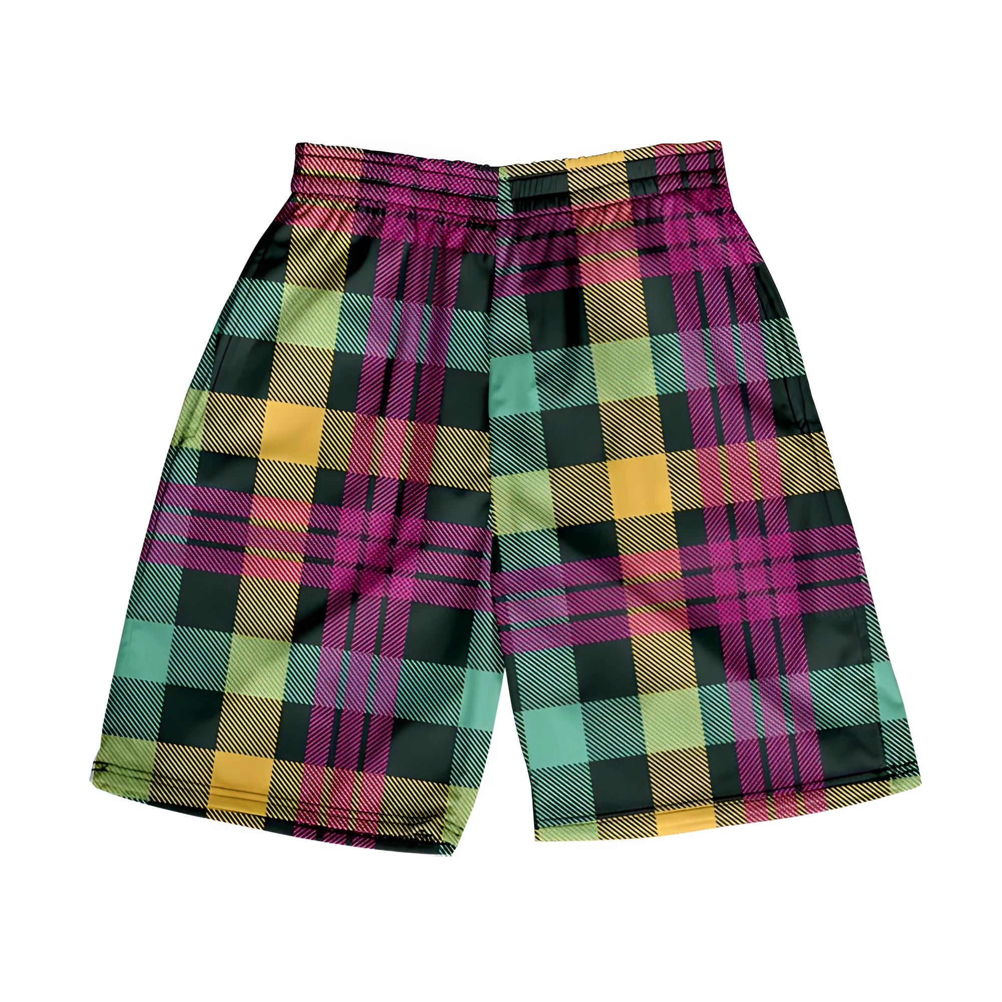 Men's plaid shorts with elastic waistband in polyester fabric available in multiple colour options
