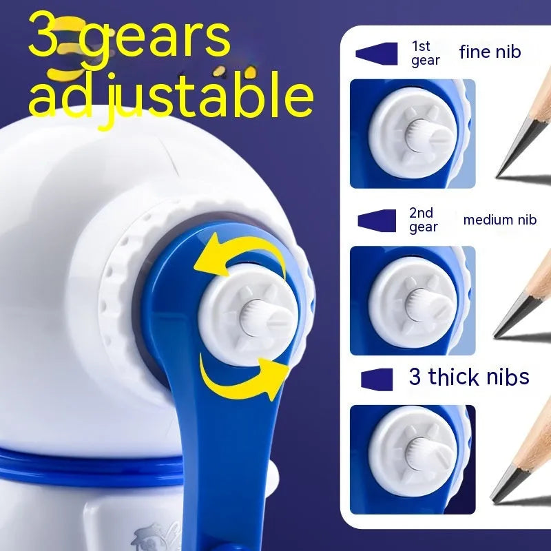 Blue cartoon astronaut manual pencil sharpener with anti-jam mechanism for children