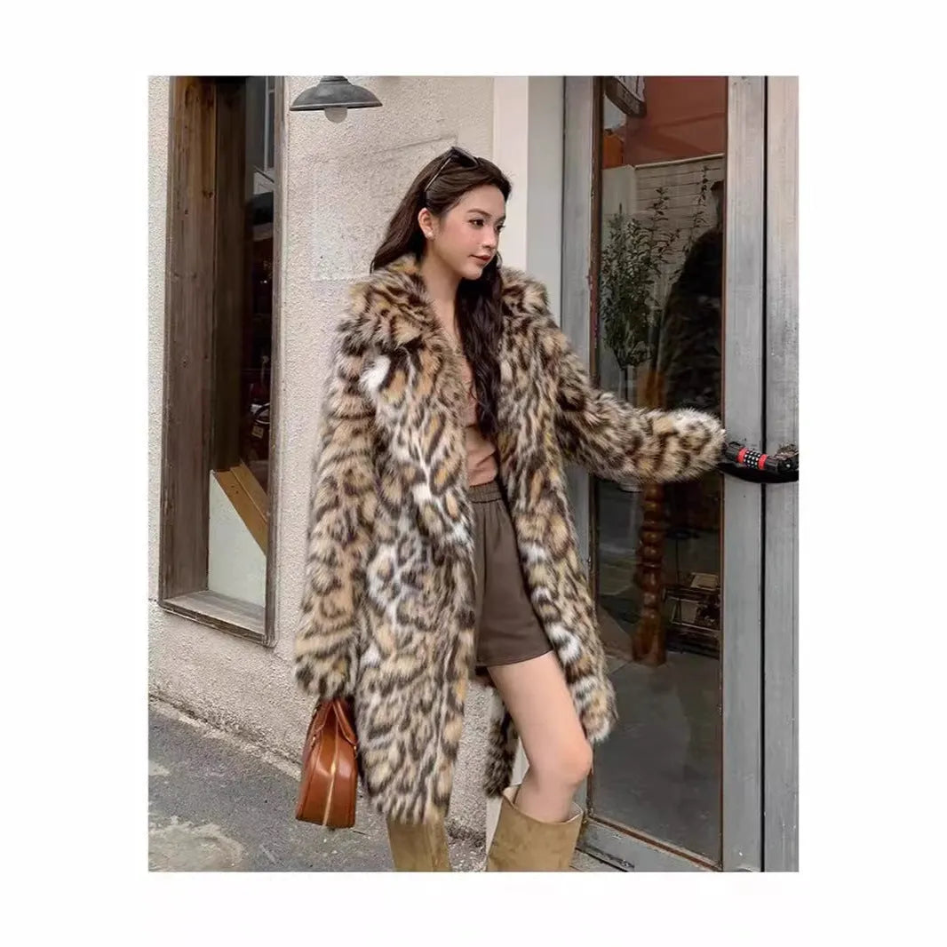 Faux fur street fashion coat with fur collar in long and mid-length styles