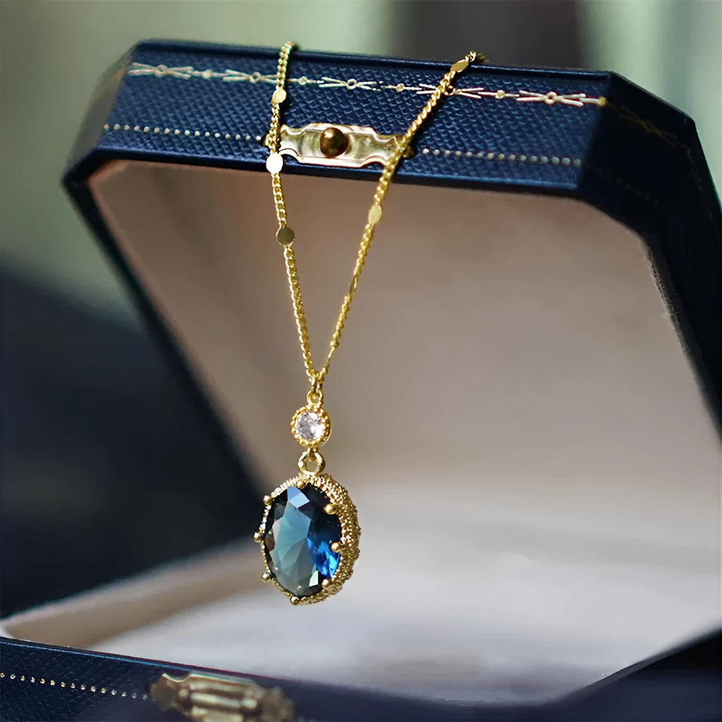 Gold geometric French retro necklace on copper base for unisex wear.