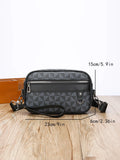 Men's casual shoulder messenger bag in black PU with geometric pattern, large capacity, and top handle