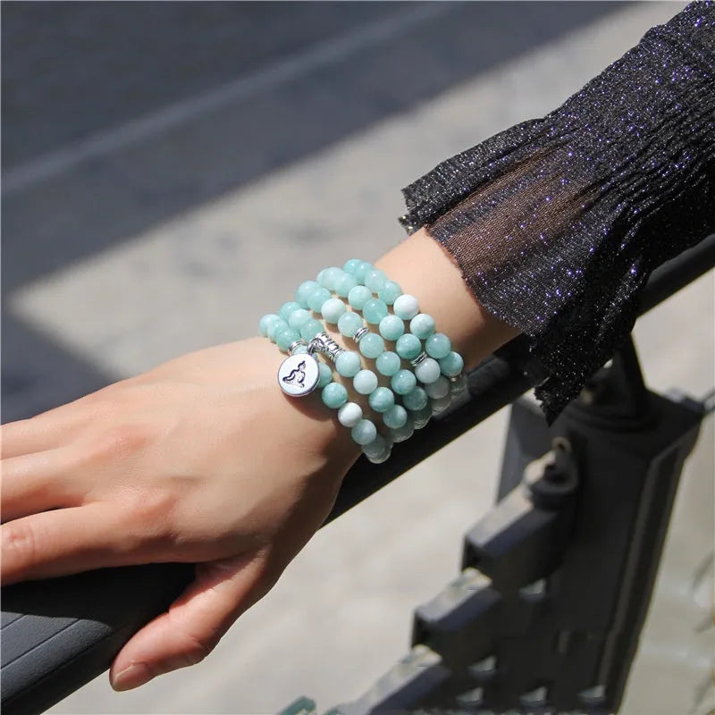 Natural stone bracelet with geometric lotus motif for women, multiple colour options