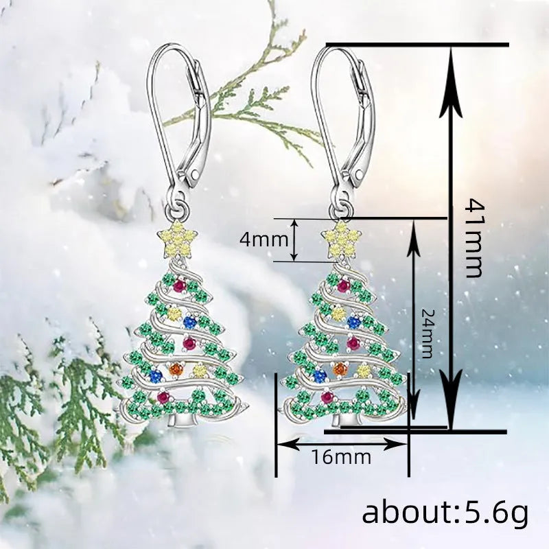 Women's copper Christmas tree earrings with white gold colour plating and star-shaped pendant design