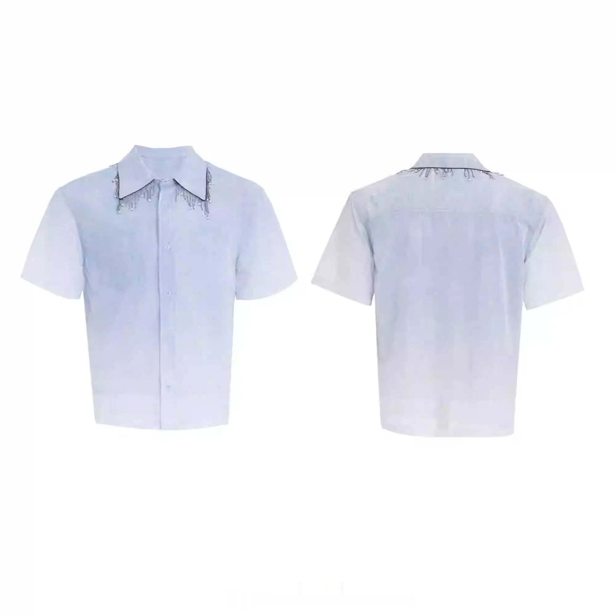 Blue and white gradient short sleeve polyester shirt with loose summer fit