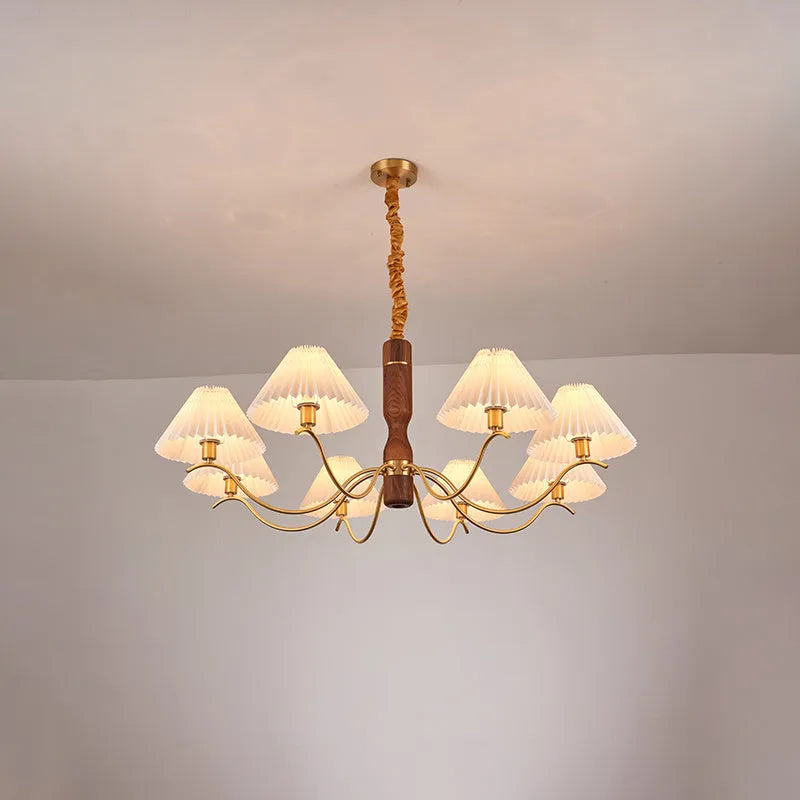 American retro wall lamp with walnut wood finish and fabric lampshade in tri-colour lighting option
