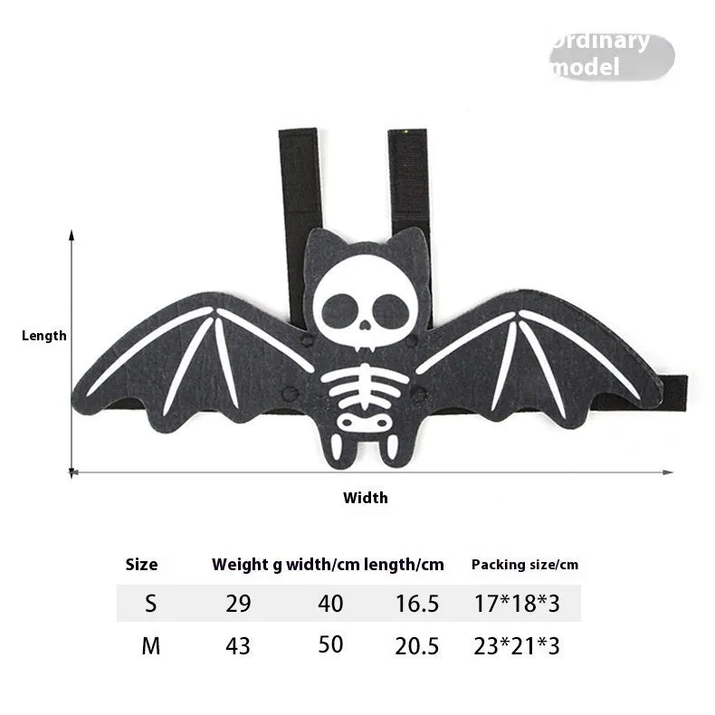 Halloween batwing cat costume in felt with pumpkin bat colour and bell, size S or M