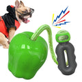 Green and red plastic Apple-shaped dog toys with squeakers for chewing play
