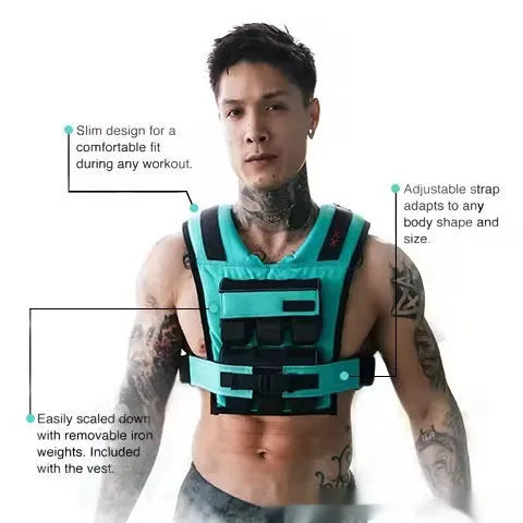Black Oxford cloth adjustable weight vest for home gym and running with multiple weight options