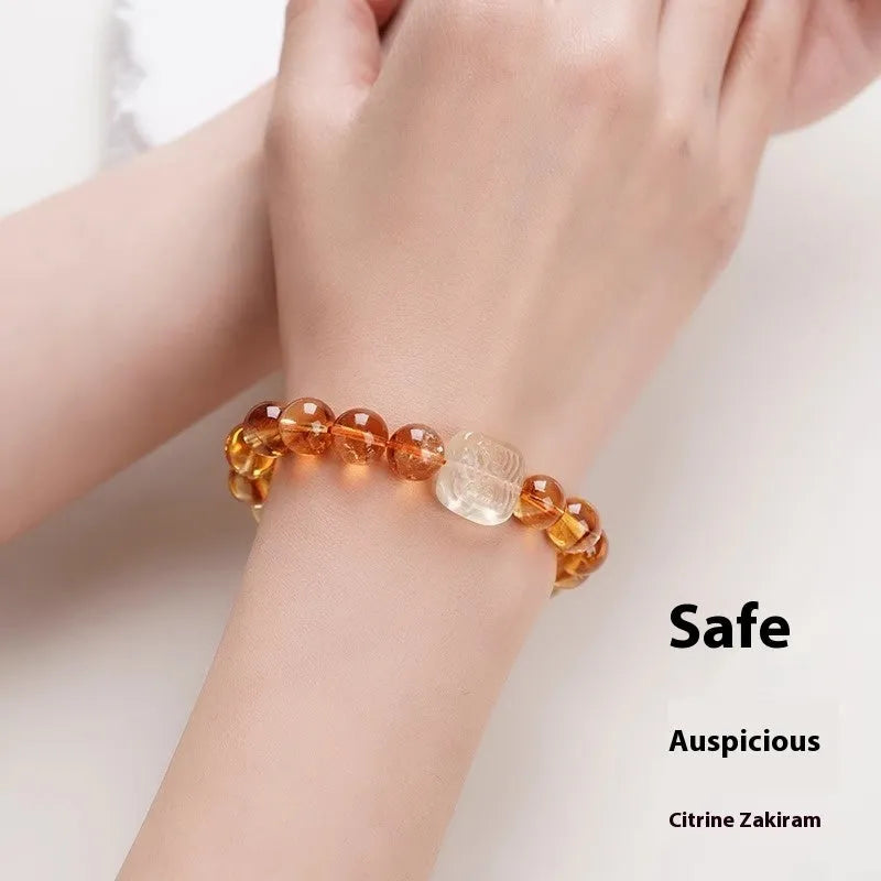 Women's carved citrine crystal bracelet with 10mm geometry beads in national style