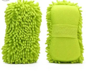 Silver green car wash sponge measuring 14x25cm with microfibre chenille spiral wool surface