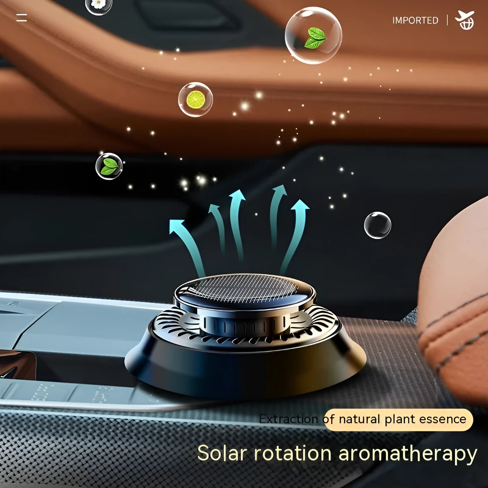 Square black solar car aromatherapy decorative device for vehicle dashboard