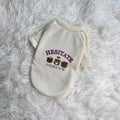 Korean cartoon plush dog clothes in polyester hoodie style, beige colour, on a small dog