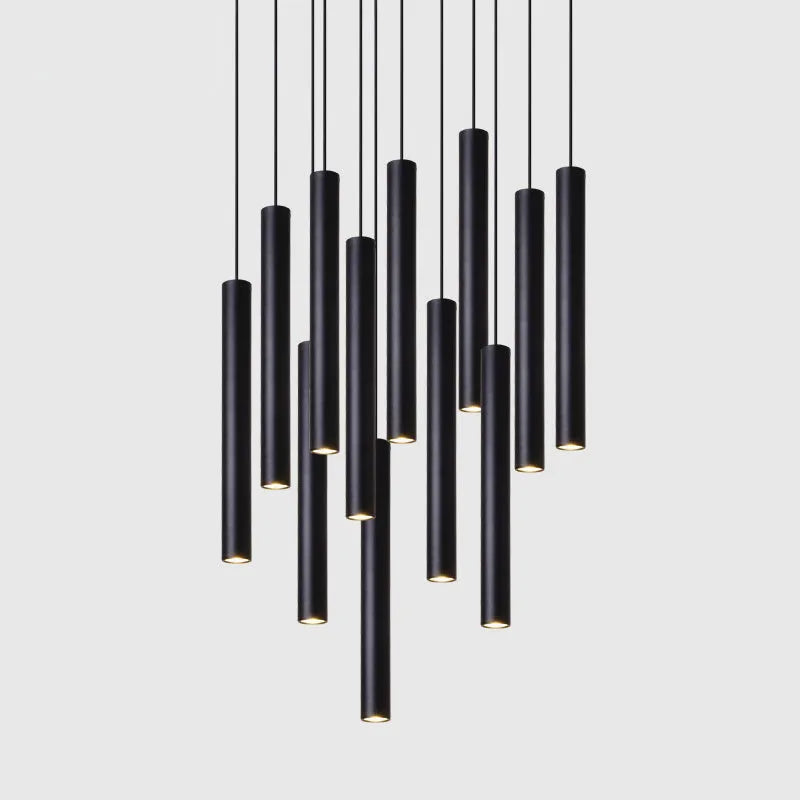 Long-tube suspended ceiling lamp in black aluminium alloy with iron pendant, single head design, adjustable height 1m