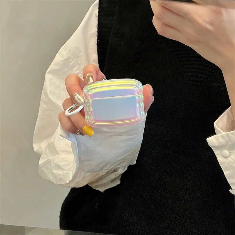 Silicone AirPods case with magic laser holographic colour and ring attachment