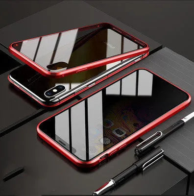 Anti-peep double-sided magneto phone case with metal frame for iPhone 11 in black