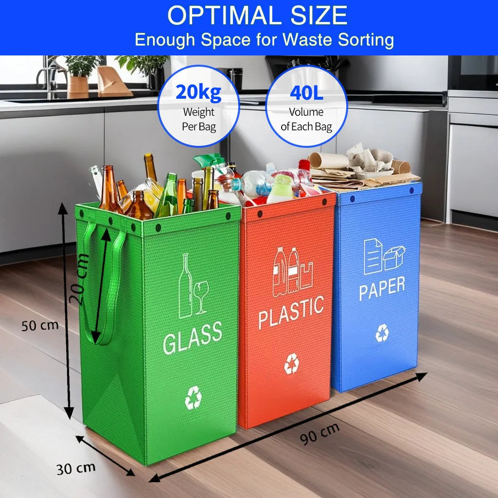 40 litre plastic garbage bag in assorted colours for waste classification and recycling storage.