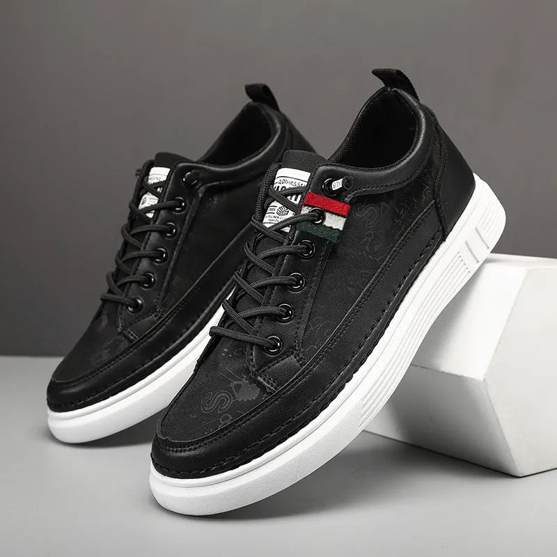 Casual men's high-top sneakers with PU leather upper and PVC sole in black, gray, and green