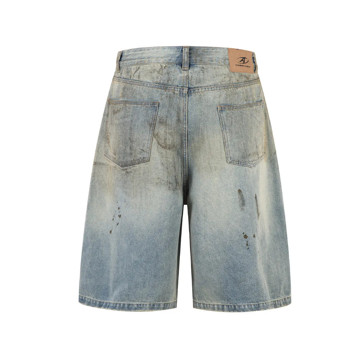 Women's blue cropped washed denim straight-leg trousers with zipper fly on hanger