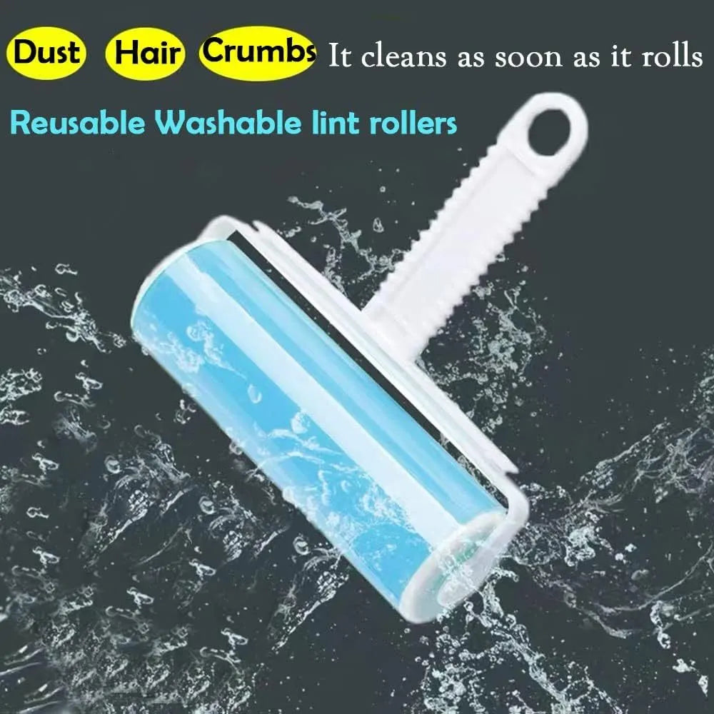 Blue reusable lint roller with cover for removing pet hair from fabrics