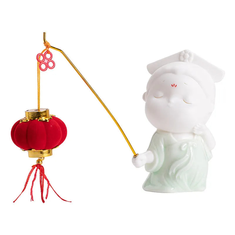 Ceramic cute Chinese female court attendant incense burner decoration in Qingge or Yawu colours.