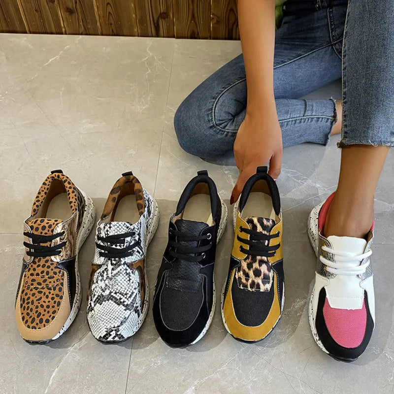 Women's casual suede sneakers with wedge heel in leopard pattern colour option