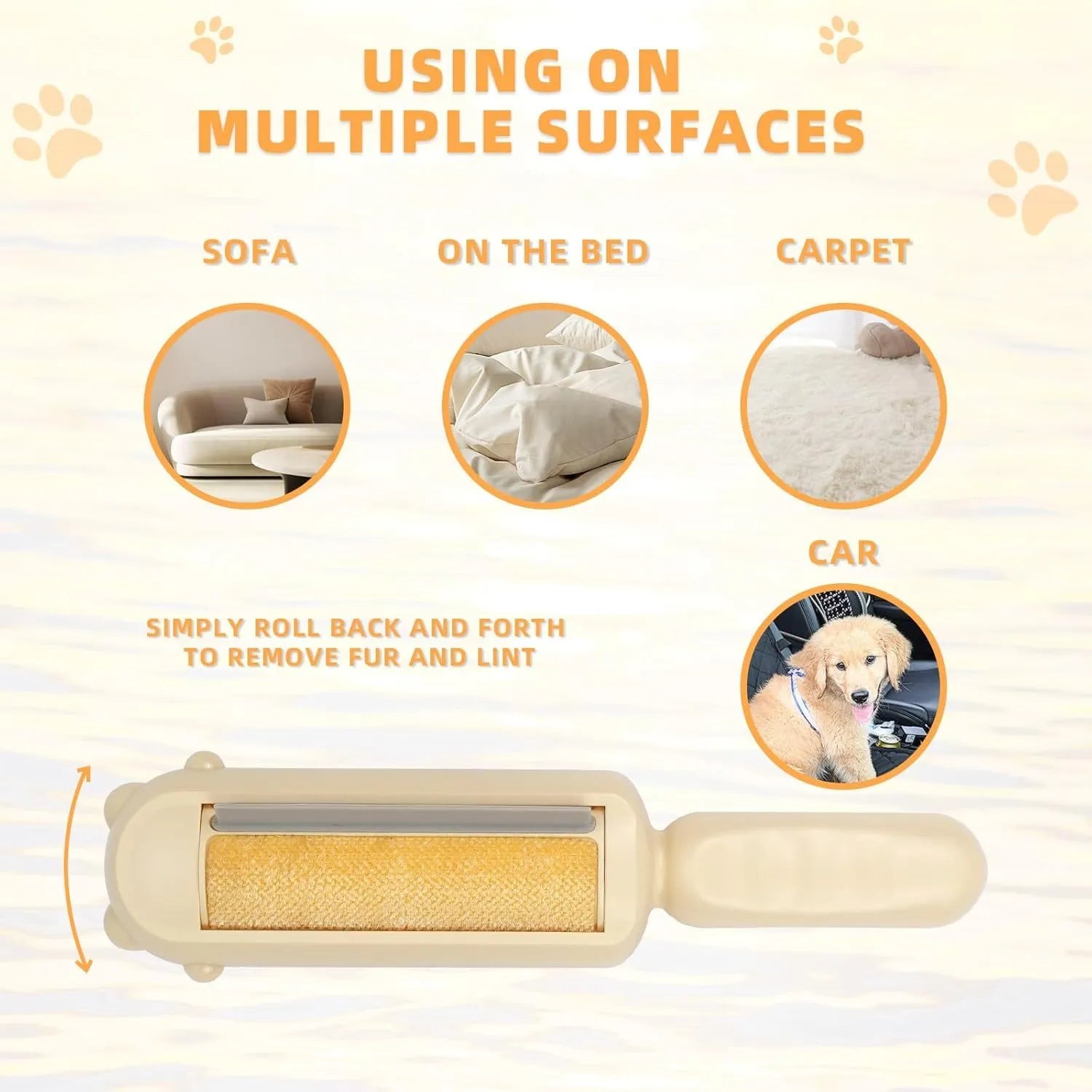 Blue reusable pet hair remover roller for cleaning furniture and car seats.