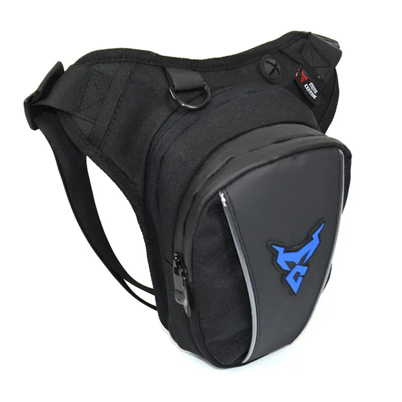 Motorcycle rider wearing a grey leg bag made from 1200D Oxford cloth.
