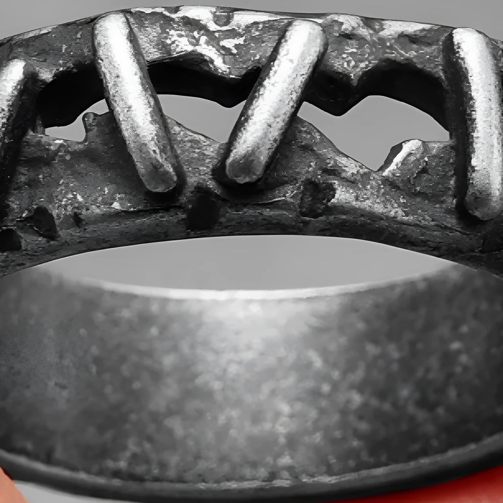 Stainless steel gothic punk ring with dark stitching style and double ring design