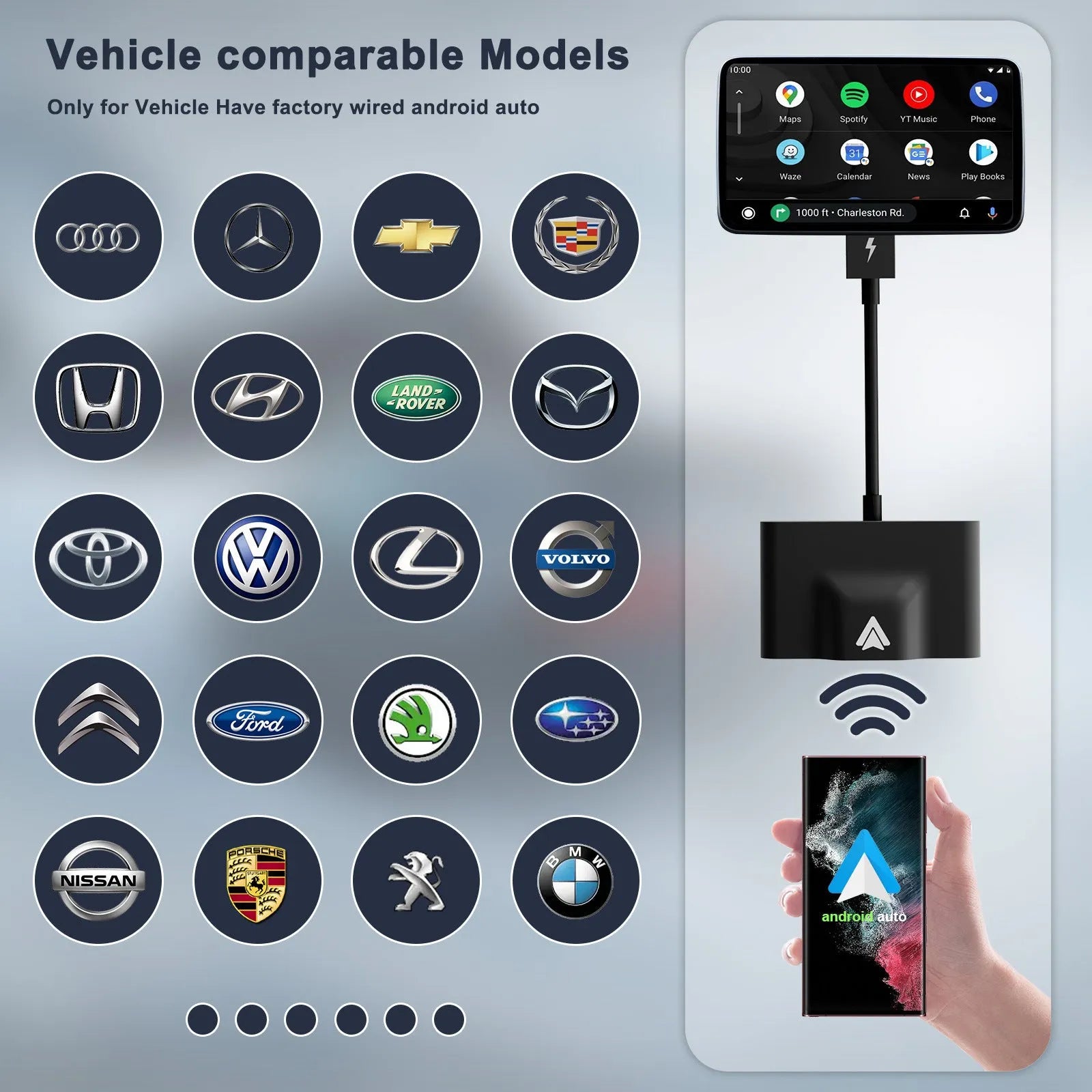 CarPlay wired to wireless adapter for Android phones, showing compact design.