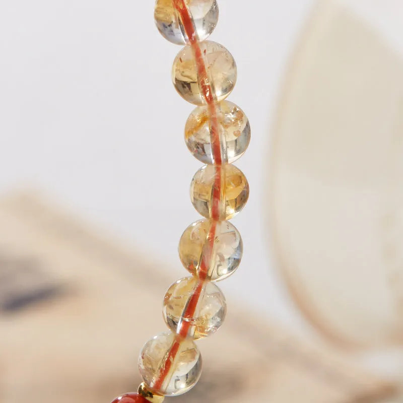 Citrine five sutra hand-woven crystal bracelet 6mm unisex geometric fresh style