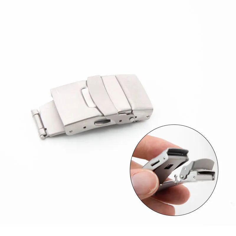 Silver stainless steel double click insurance buckle 18mm matte surface quadrilateral shape