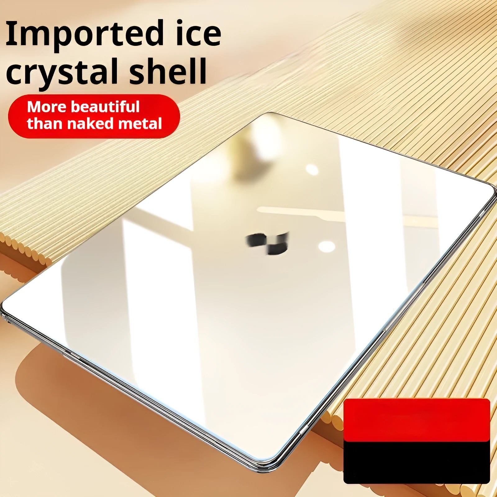 Clear plastic protective case for MacBook Air and MacBook Pro laptops on a table.