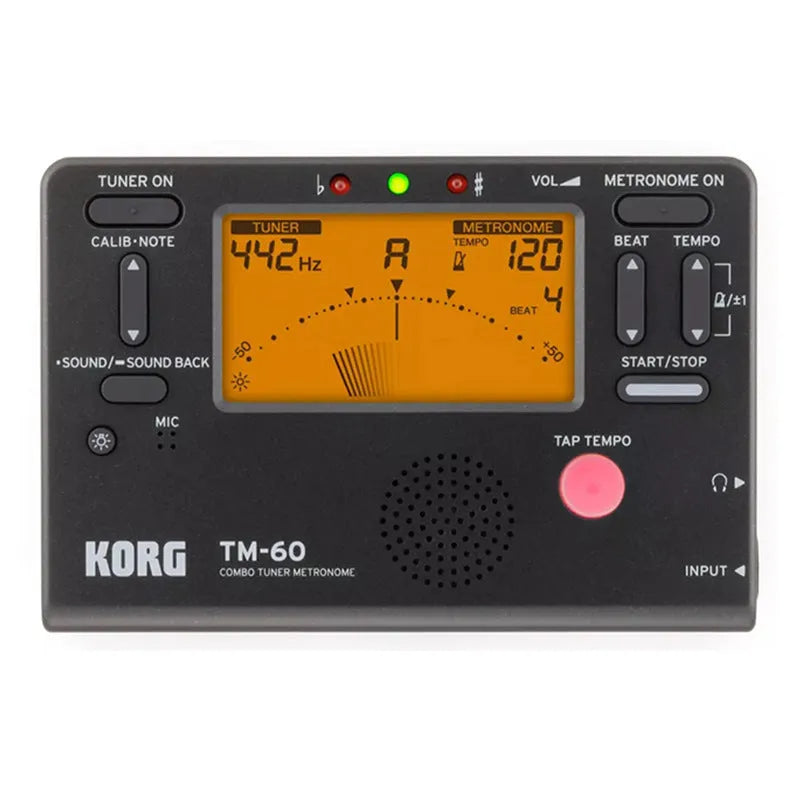 TM-60 digital metronome in black or white plastic shell with display and controls.