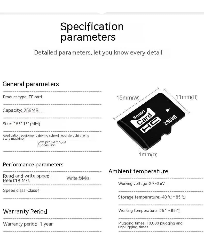 256MB TF memory card with integrated mini speaker measuring 11mm by 15mm